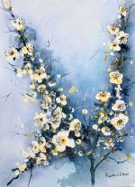 Tablou Trandafiri oranj, pictat manual in acuarela, 28x38cm - imagine 2