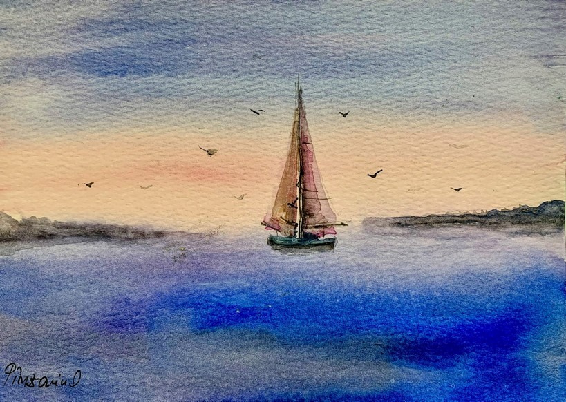 Tablou Barca Solitara in Amurg