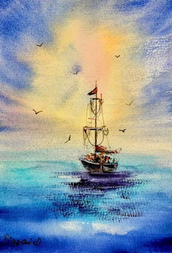 Tablou Barca singuratica pe mare - Pictura Hobby