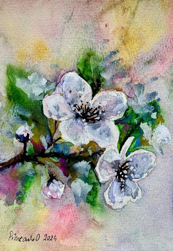 Tablou Flori Albe in Acuarela