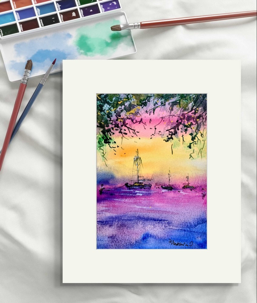 Tablou Vapoare în amurg - Peisaj marin