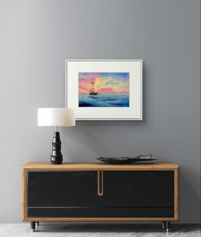 Tablou marin - Barca la apus