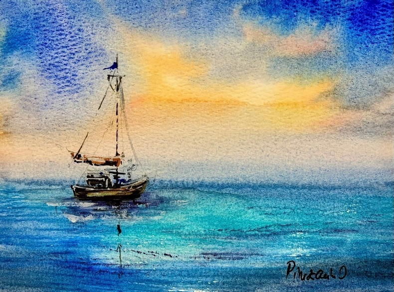 Tablou marin Barca la rasarit