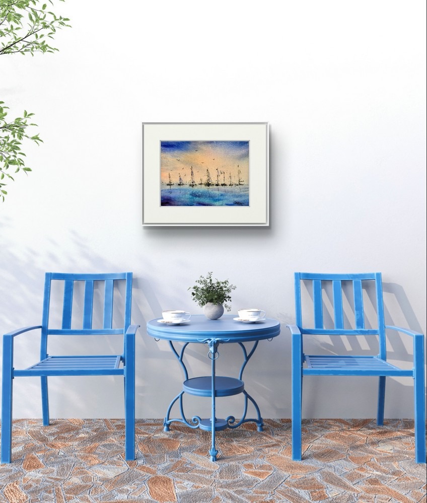 Tablou marin Vapoare la apus