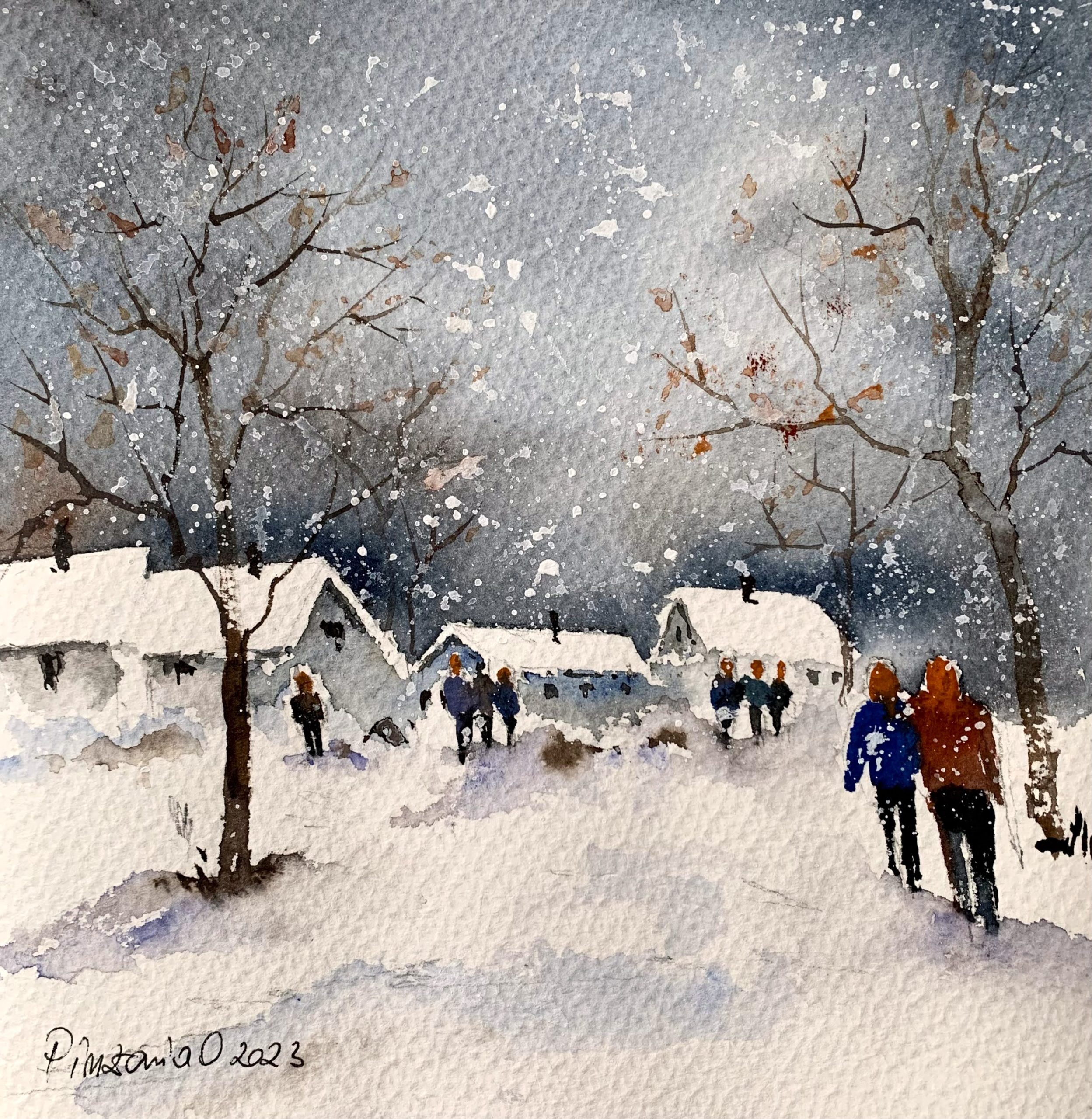 Tablou pictat manual La colindat