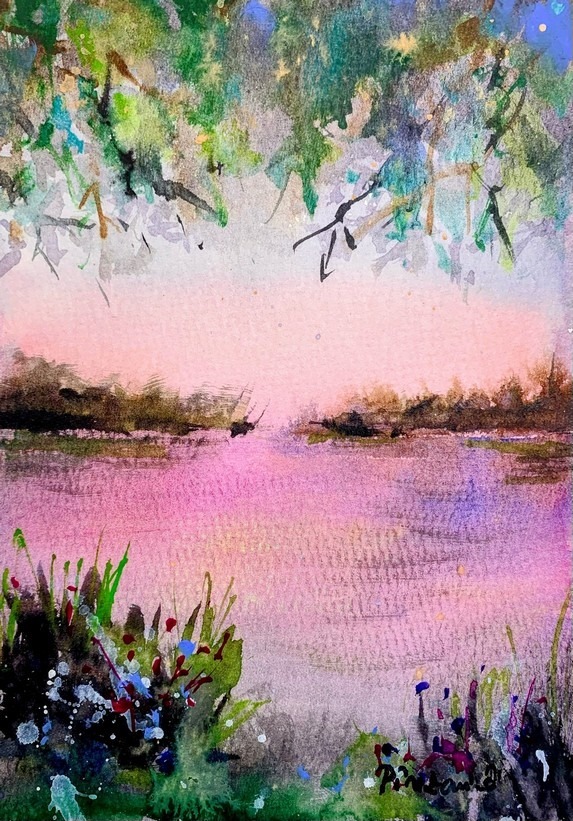 Tabloul Apele linistite ale unui lac la apus